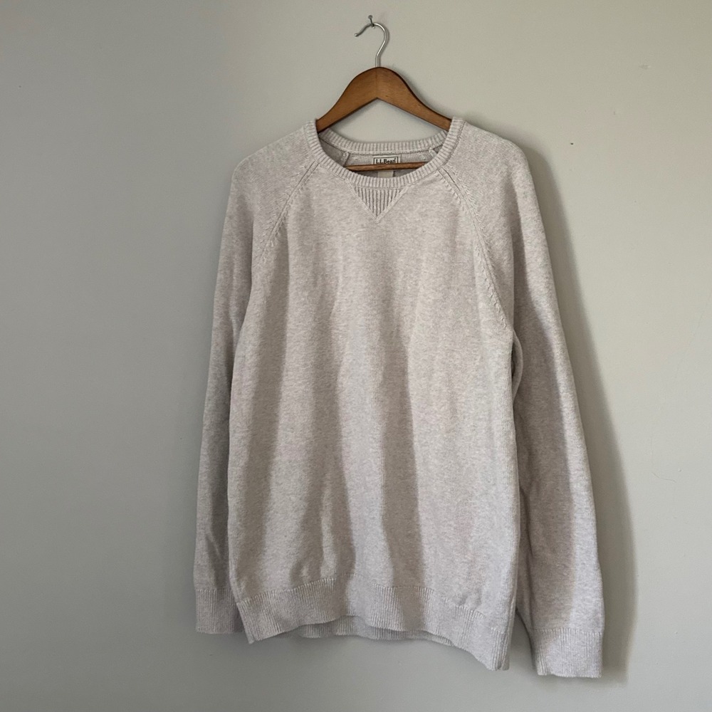 Vintage LL Bean Cotton Cashmere Crewneck Sweater Large Tall Oatmeal Heather